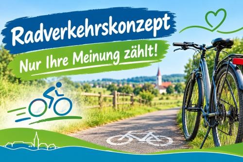 ein Fahrrad auf der Straße und der Text Radverkehrskonzept Nur ihre Meinung zählt!